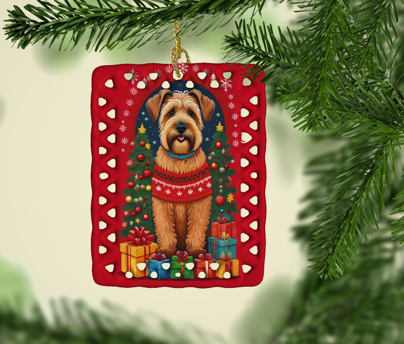 Wheaten Terrier Holiday Christmas Porcelain Ornament