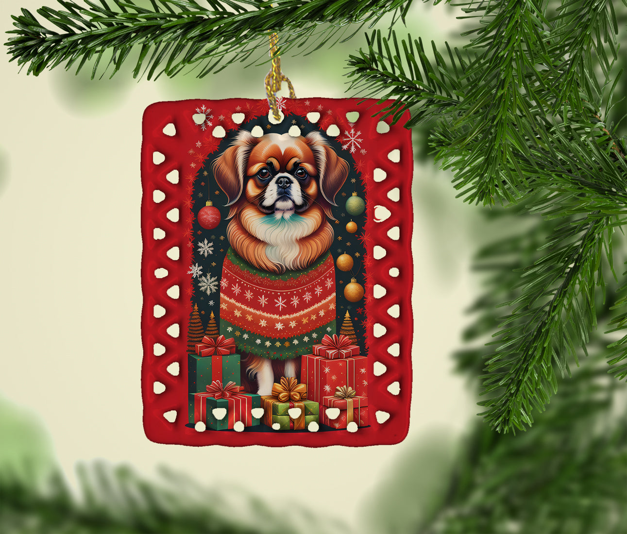 Tibetan Spaniel Holiday Christmas Porcelain Ornament