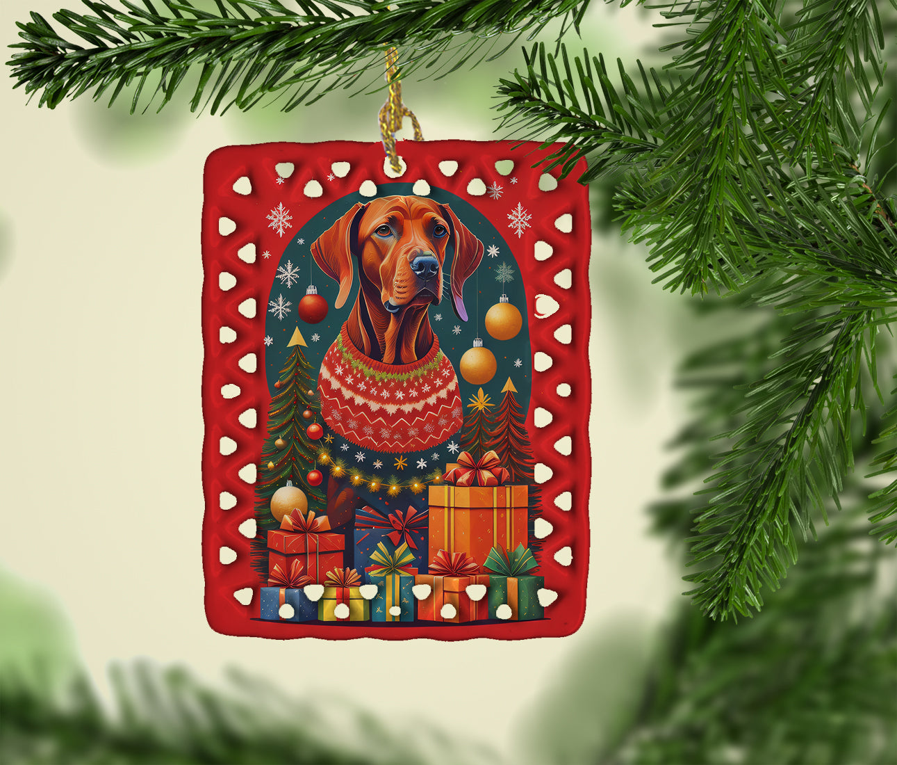Vizsla Holiday Christmas Porcelain Ornament