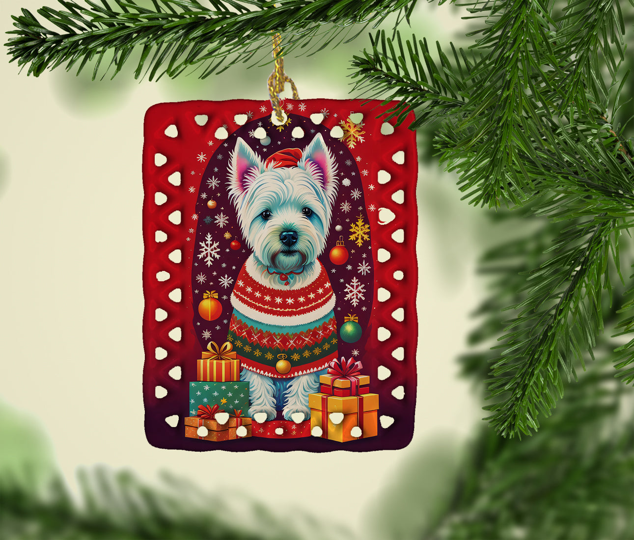 Westie Holiday Christmas Porcelain Ornament