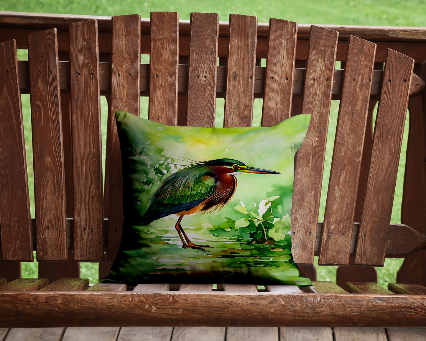 Green Heron Throw Pillow