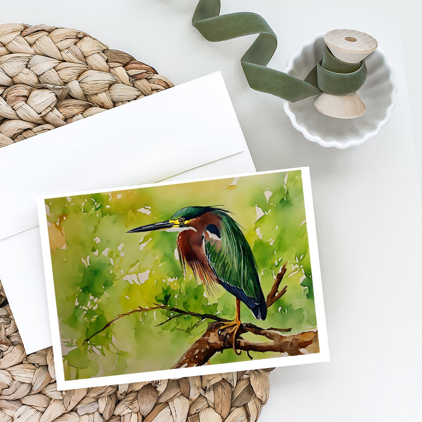 Green Heron Greeting Cards Pack of 8