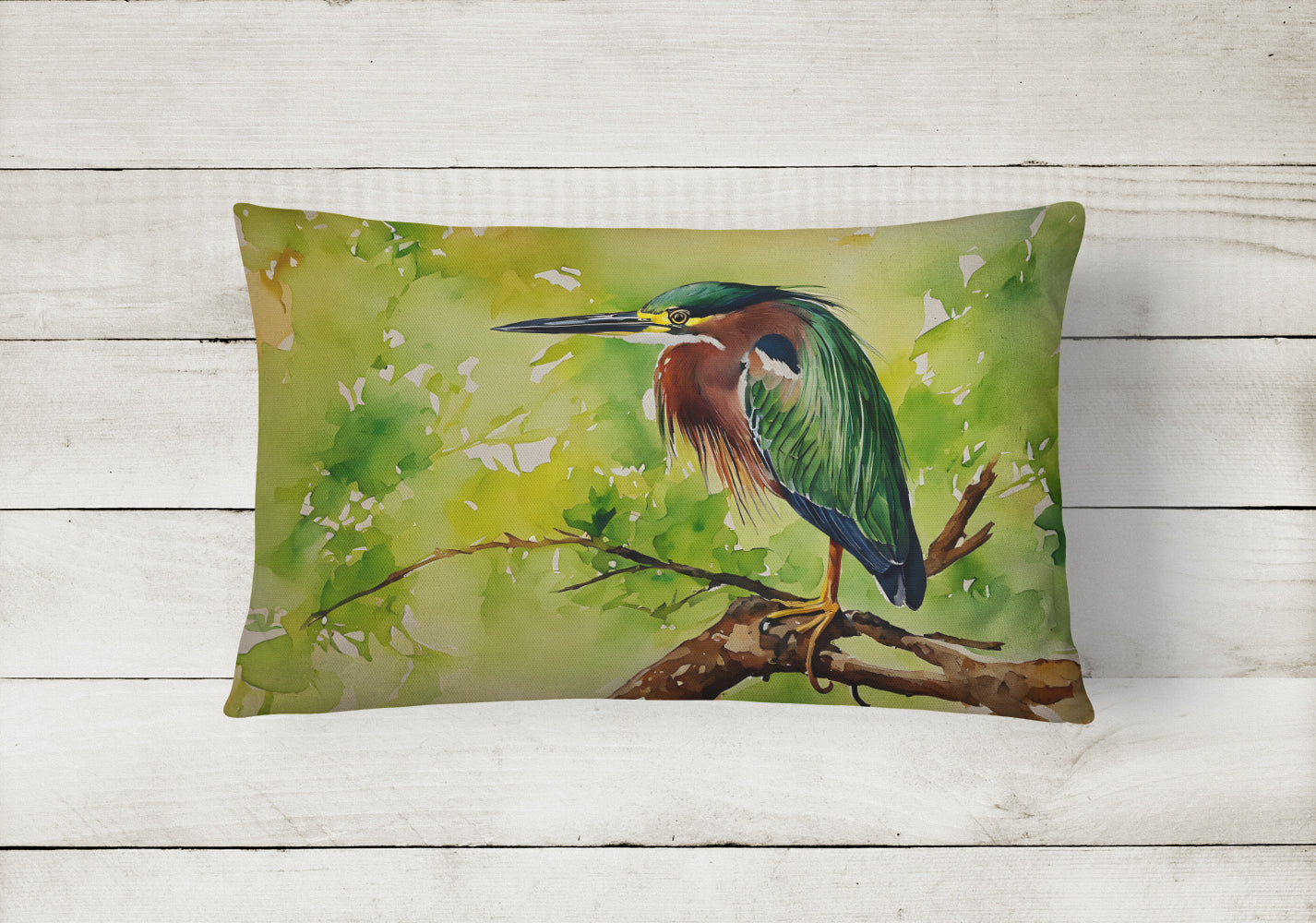 Green Heron Throw Pillow