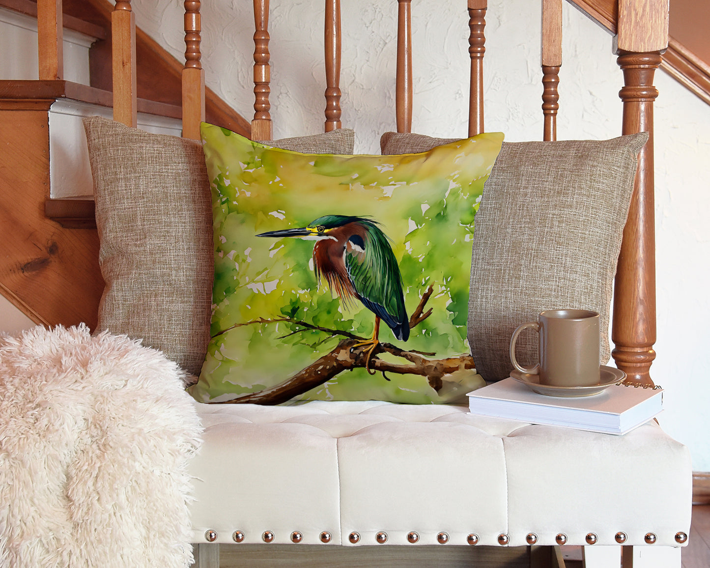 Green Heron Throw Pillow