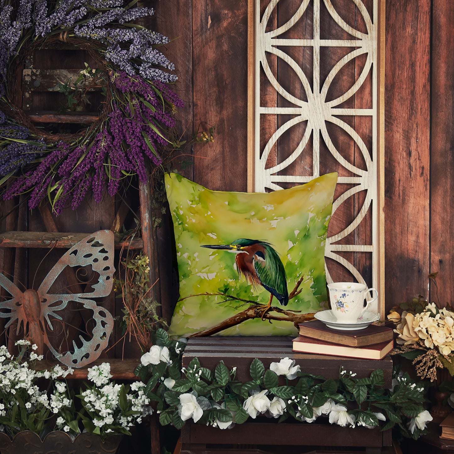 Green Heron Throw Pillow