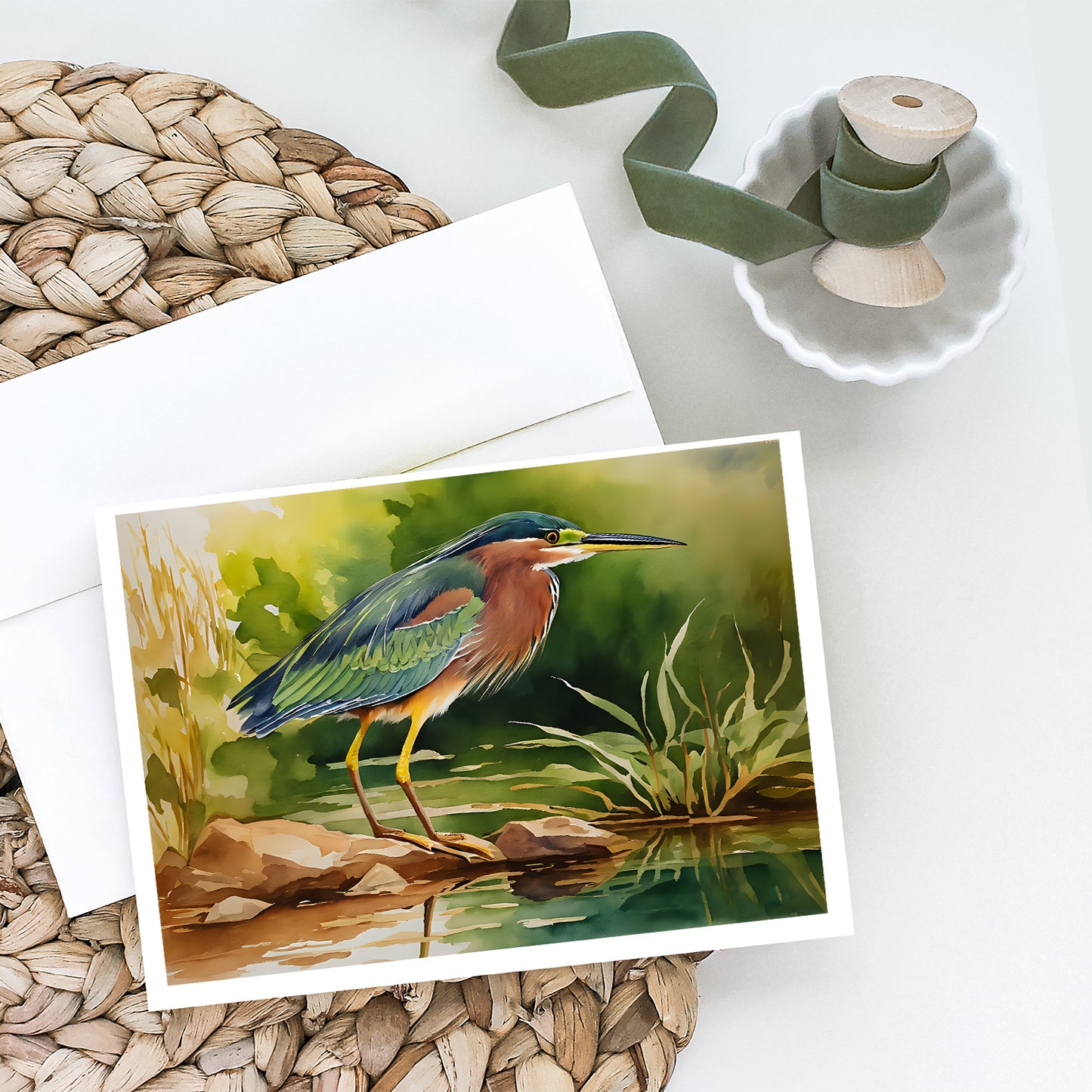 Green Heron Greeting Cards Pack of 8