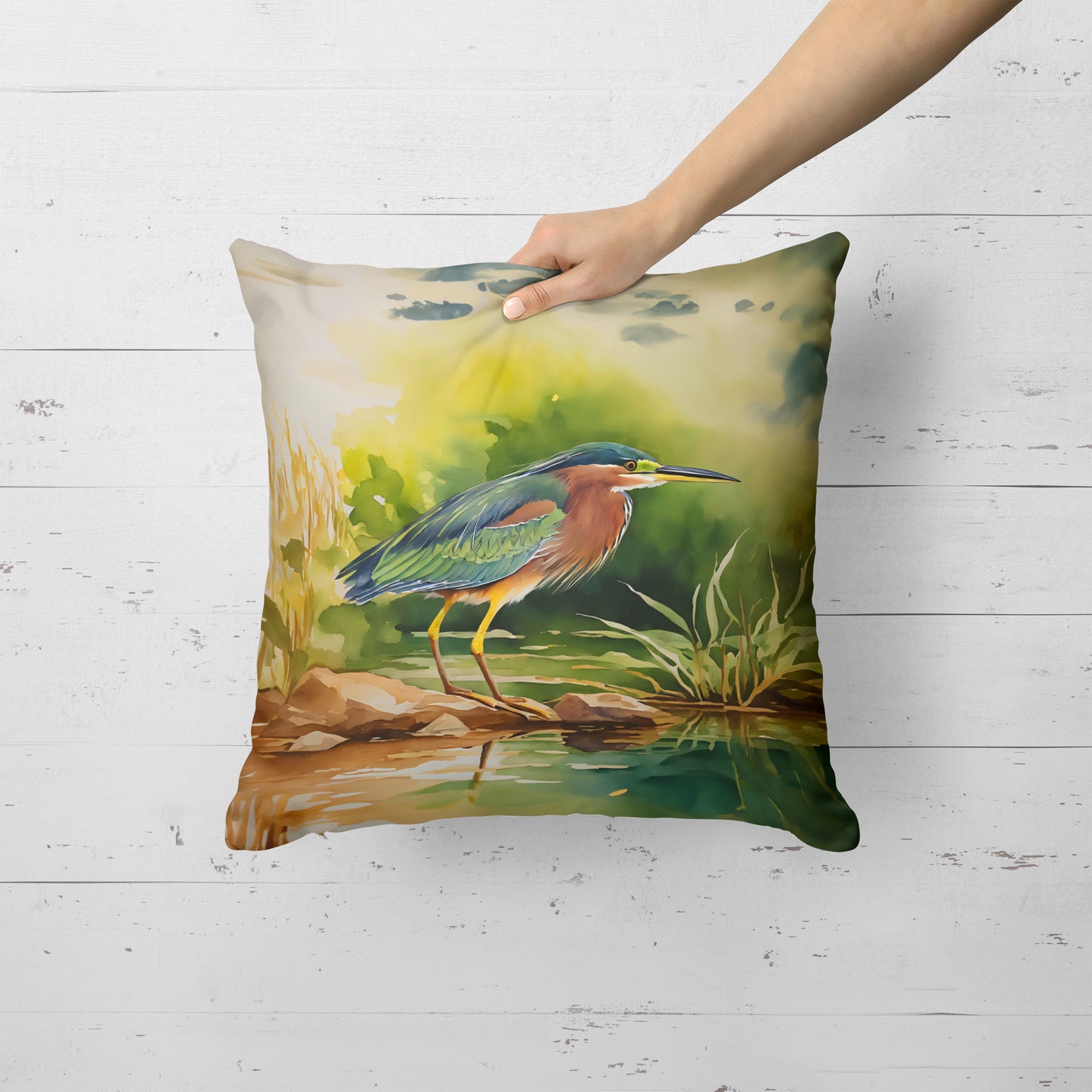 Green Heron Throw Pillow