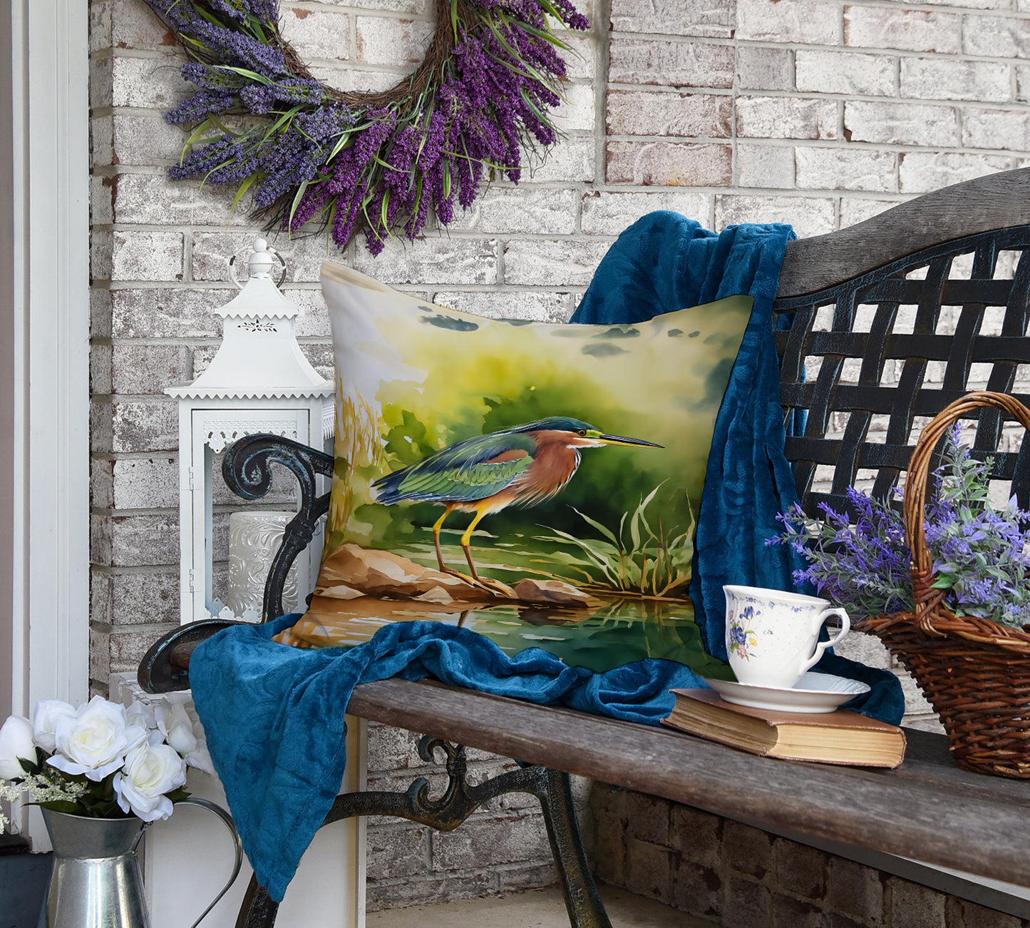 Green Heron Throw Pillow