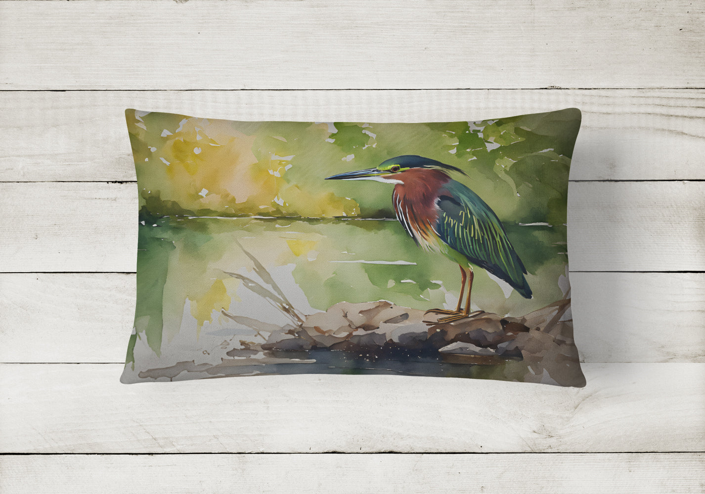Green Heron Throw Pillow