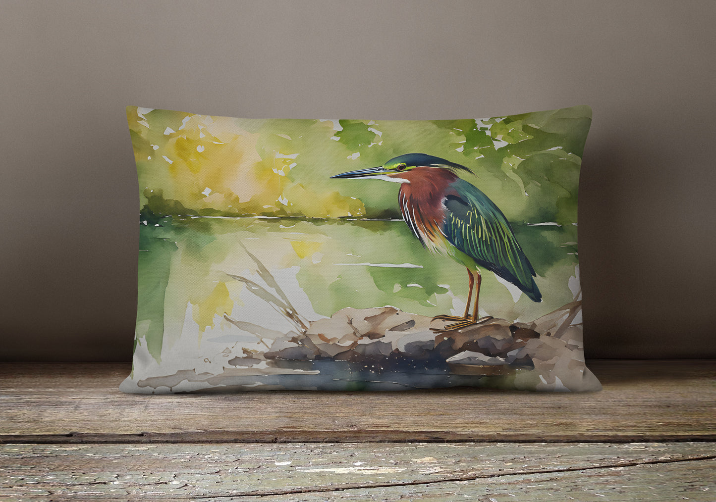 Green Heron Throw Pillow