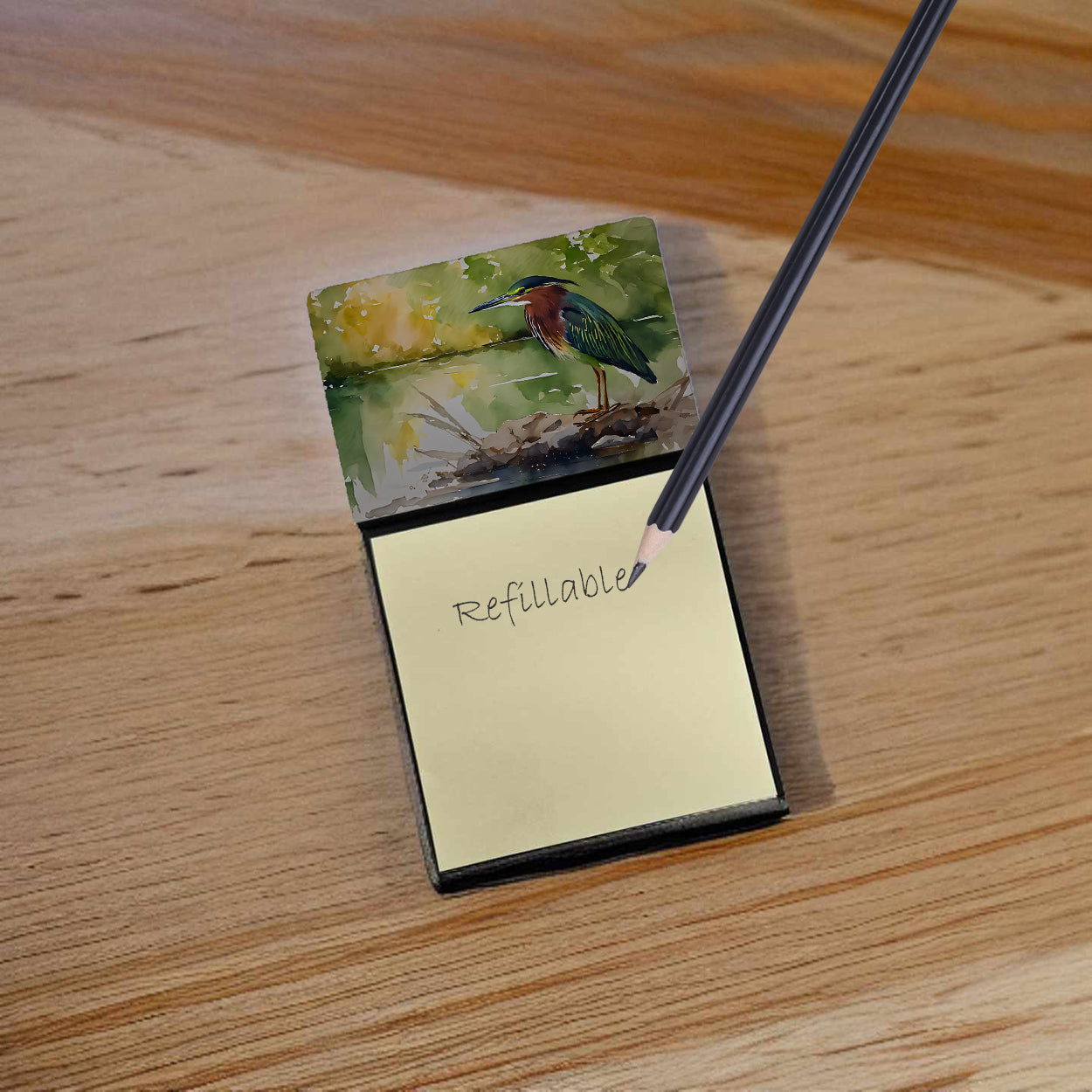 Green Heron Sticky Note Holder