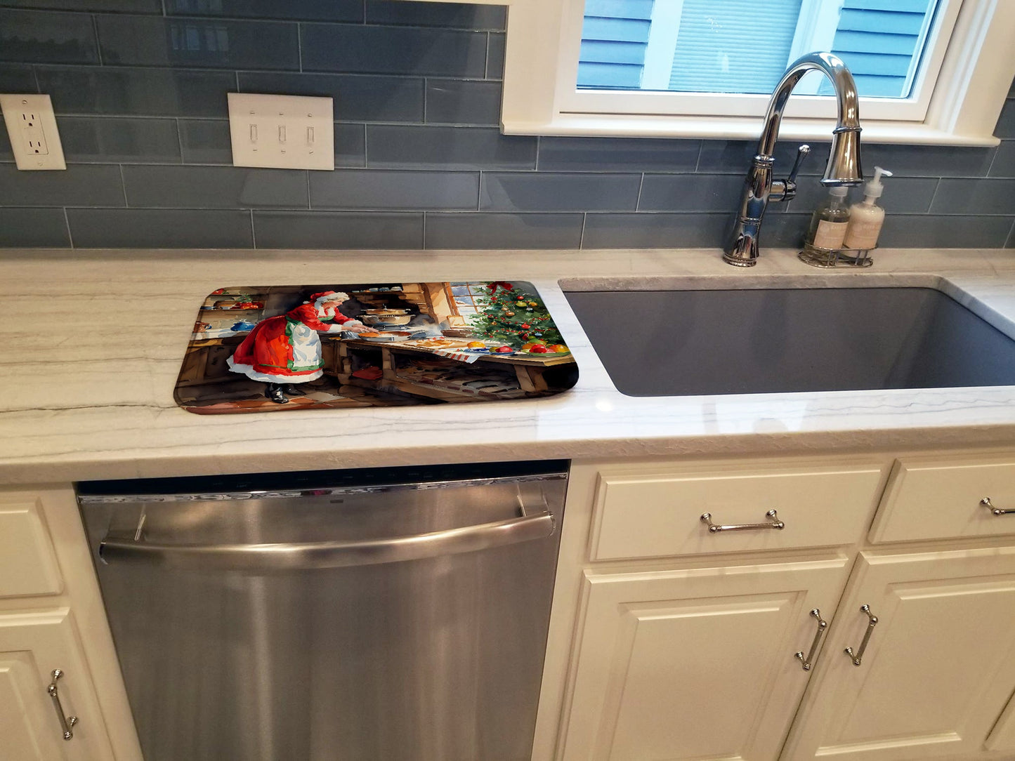 Cookies with Santa Claus Mrs. Claus Dish Drying Mat