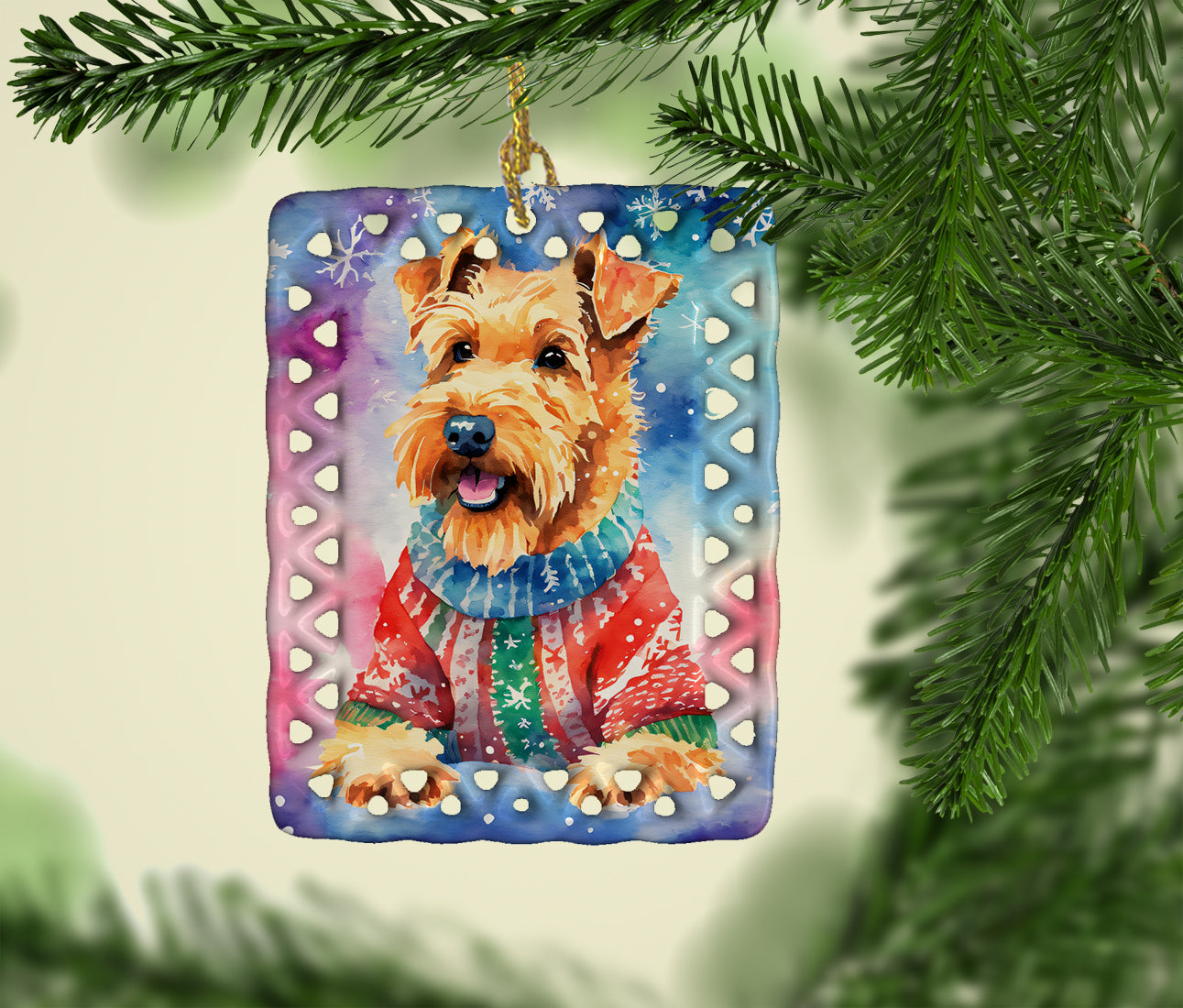 Airedale Terrier Christmas Porcelain Ornament