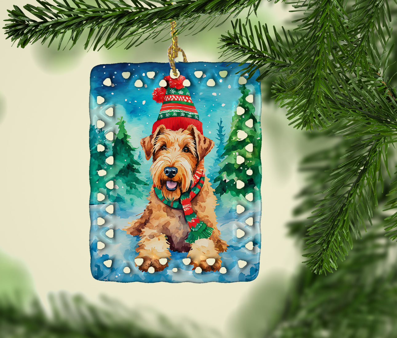 Airedale Terrier Christmas Porcelain Ornament