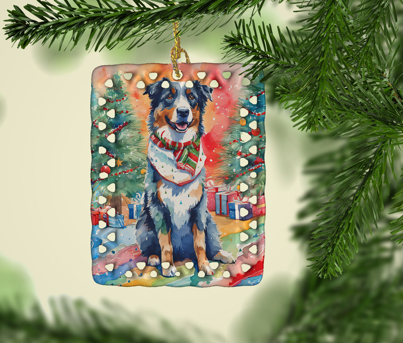 Australian Shepherd Christmas Porcelain Ornament