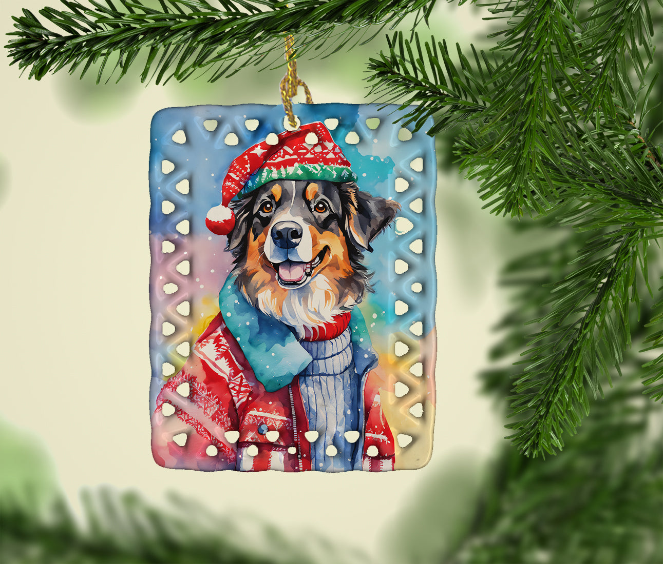 Australian Shepherd Christmas Porcelain Ornament