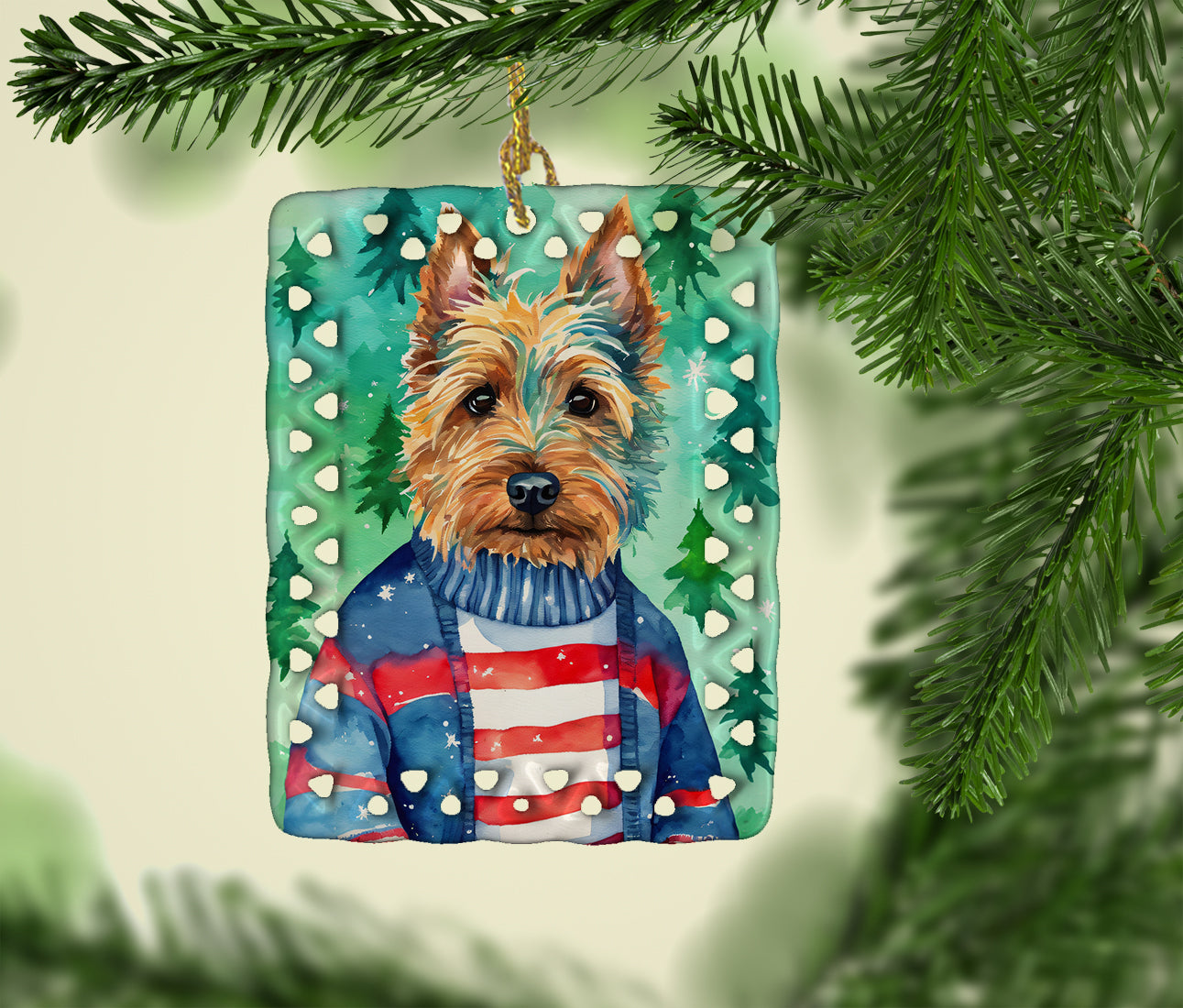 Australian Terrier Christmas Porcelain Ornament