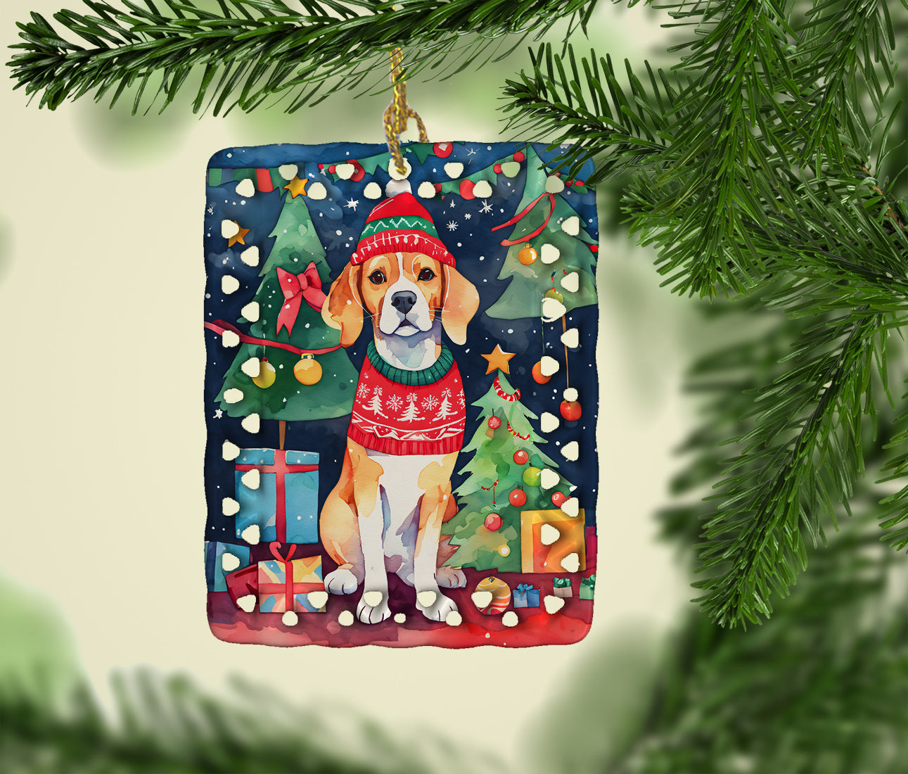 Beagle Christmas Porcelain Ornament