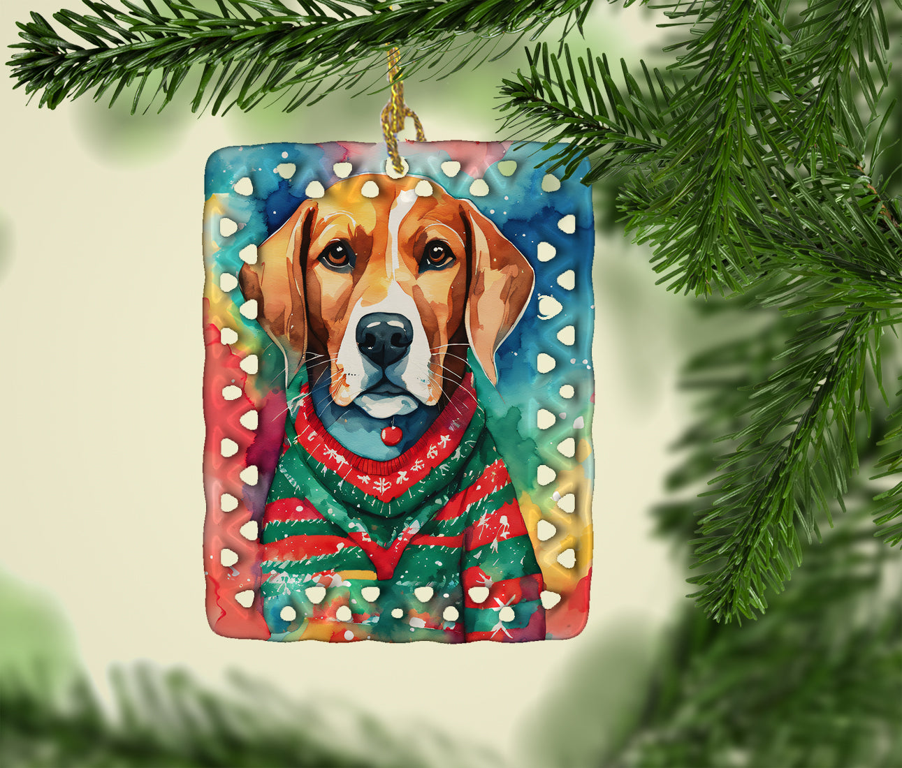 Beagle Christmas Porcelain Ornament