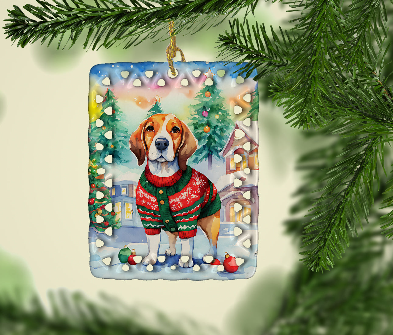 Beagle Christmas Porcelain Ornament