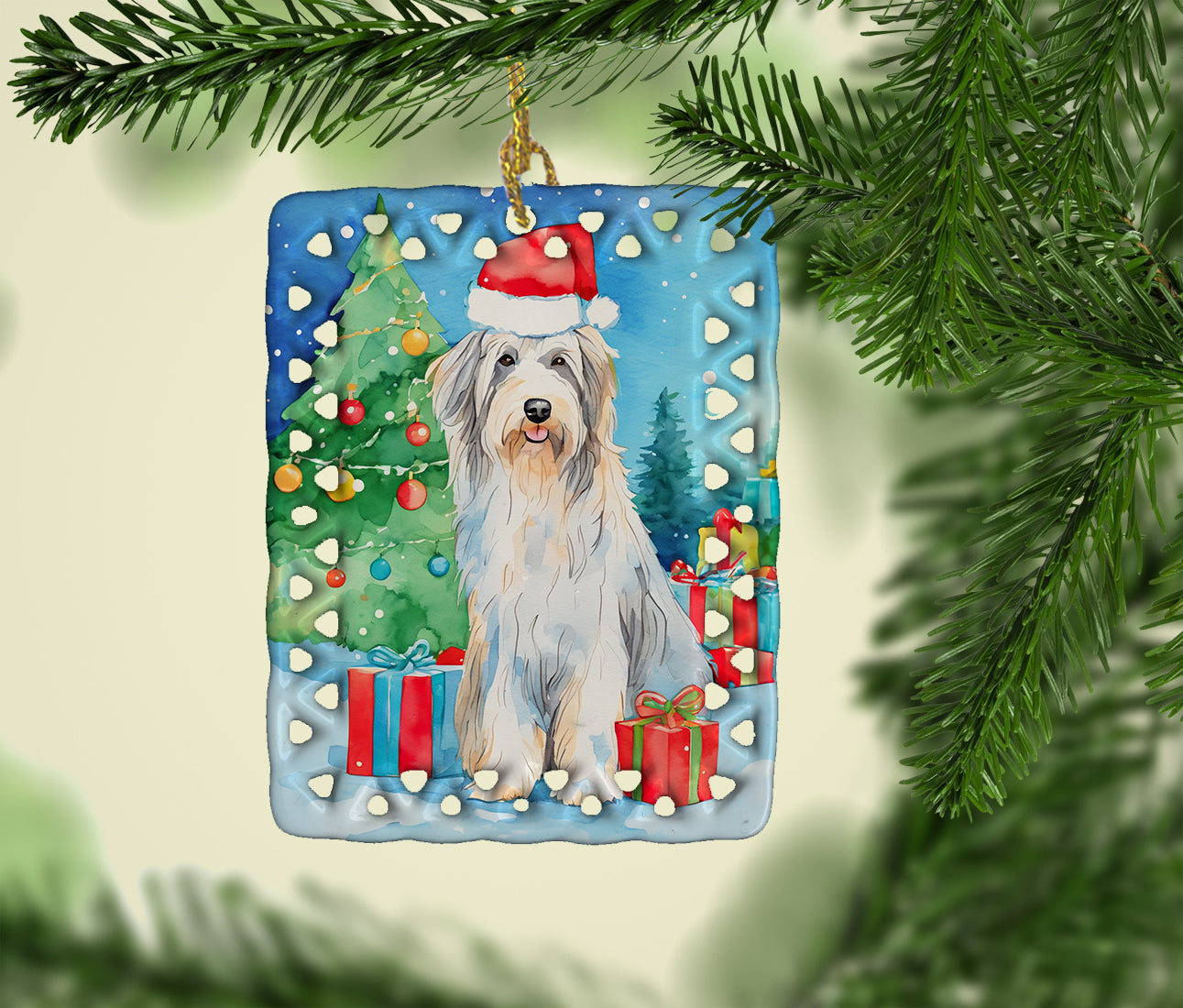 Bearded Collie Christmas Porcelain Ornament