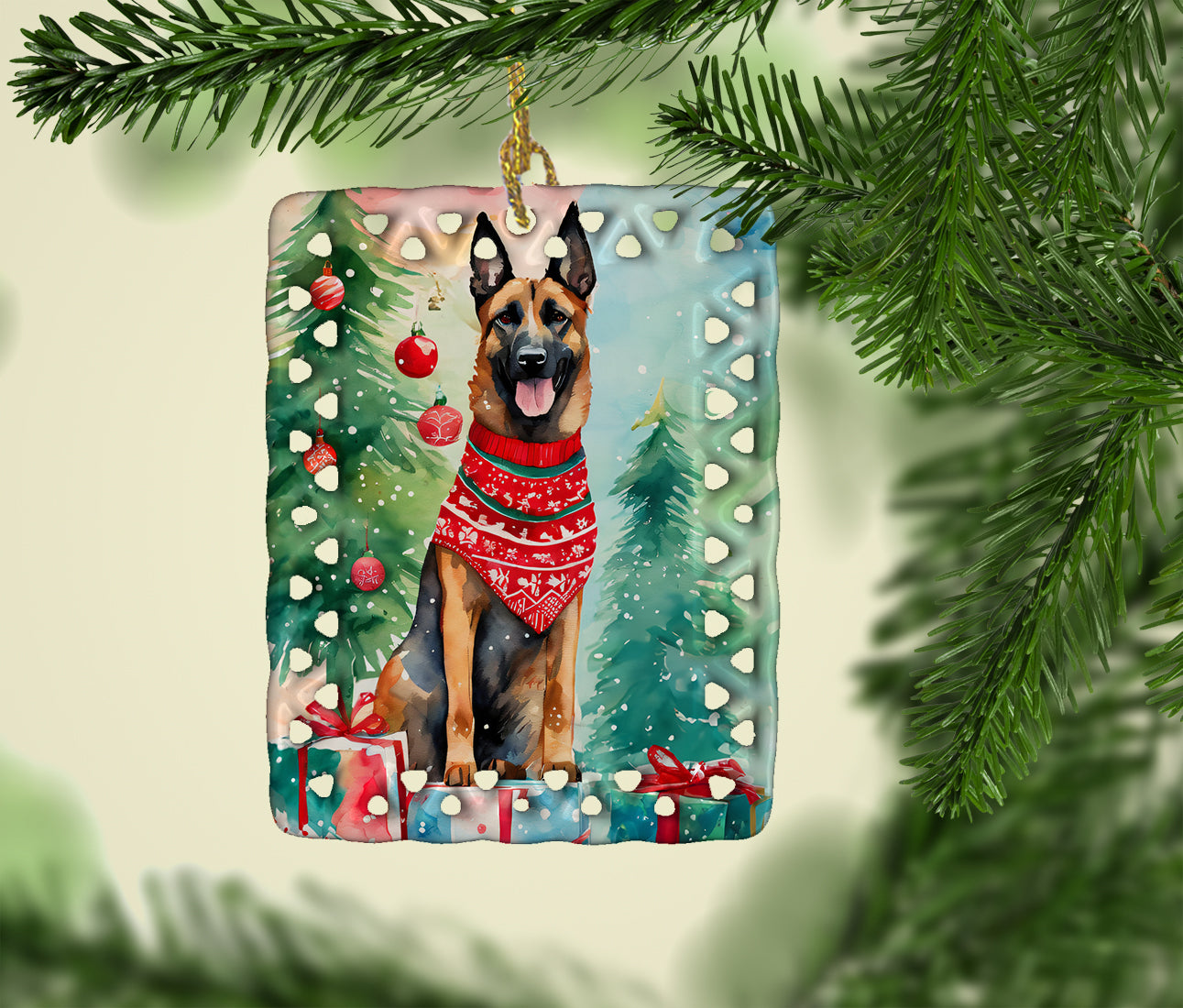 Belgian Malinois Christmas Porcelain Ornament