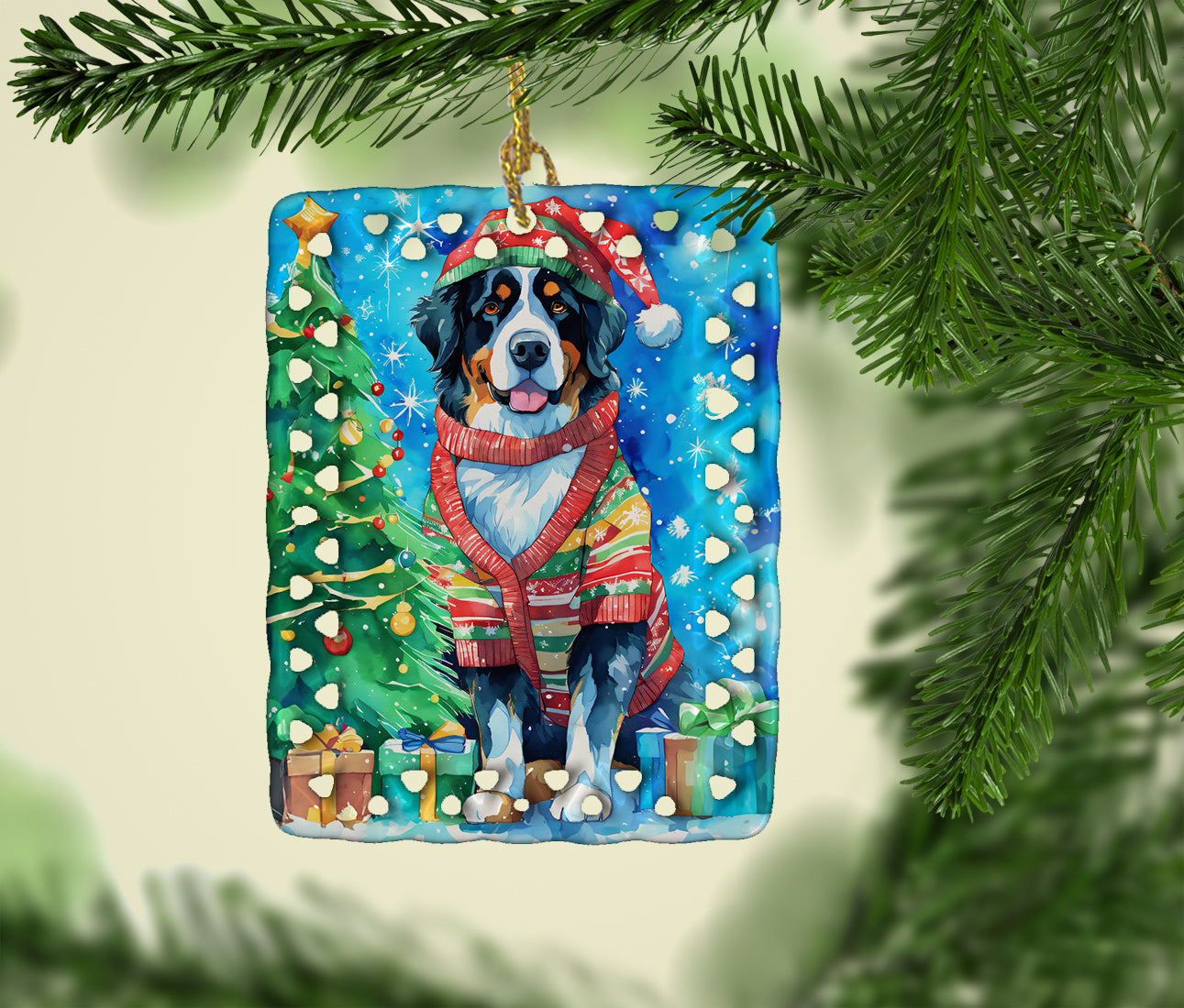 Bernese Mountain Dog Christmas Porcelain Ornament