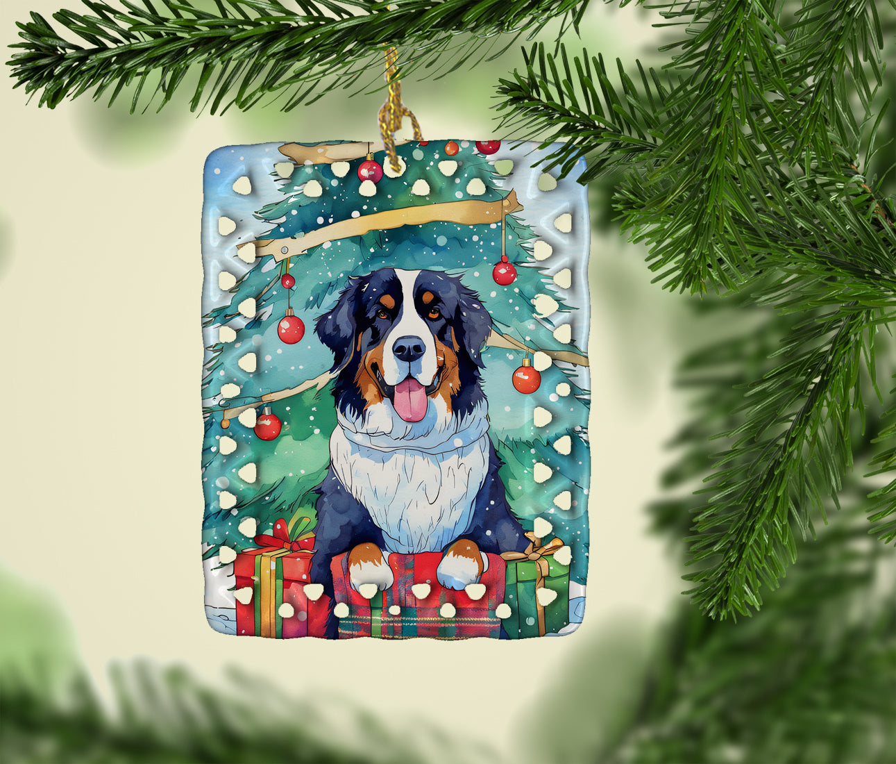 Bernese Mountain Dog Christmas Porcelain Ornament