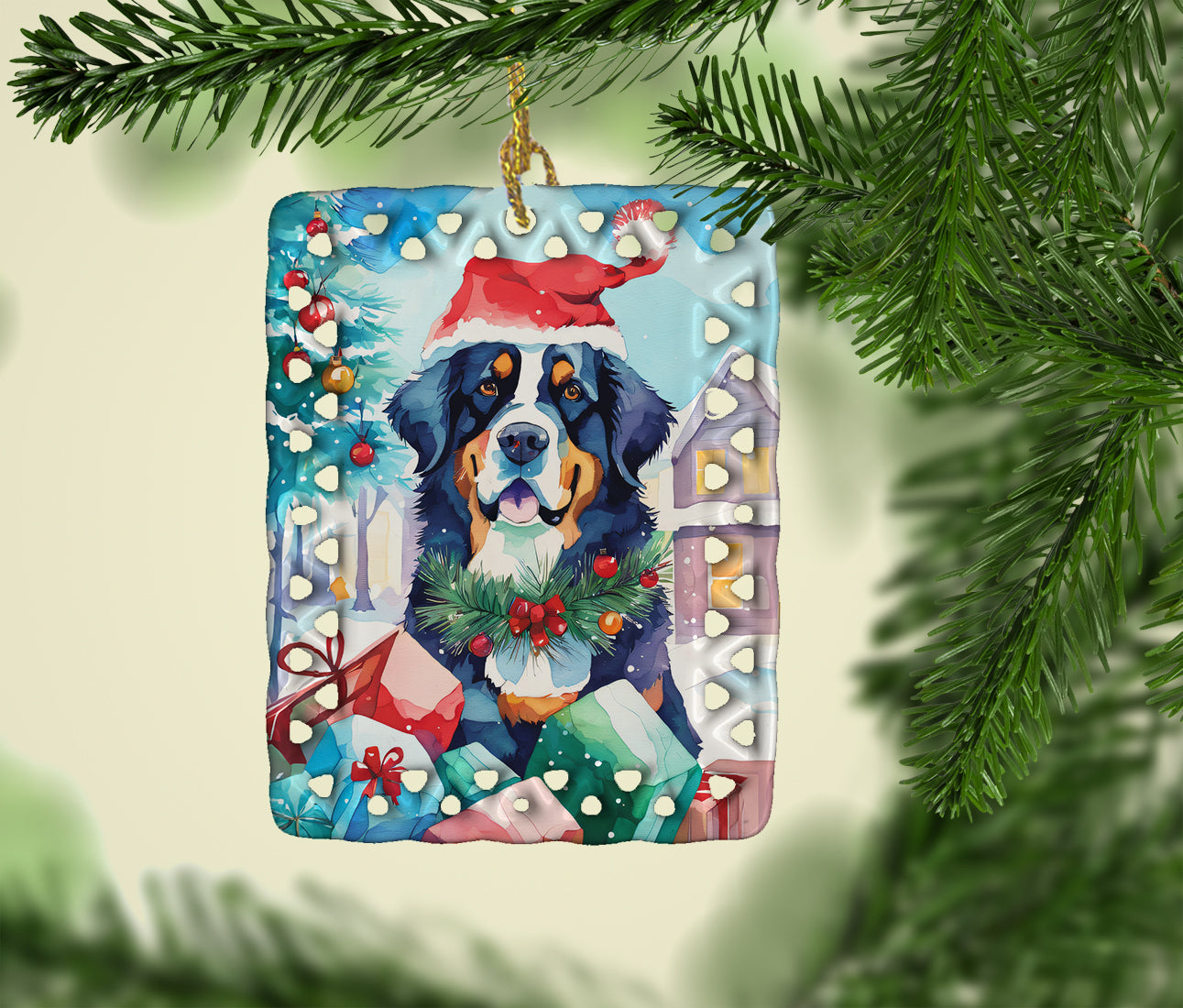 Bernese Mountain Dog Christmas Porcelain Ornament