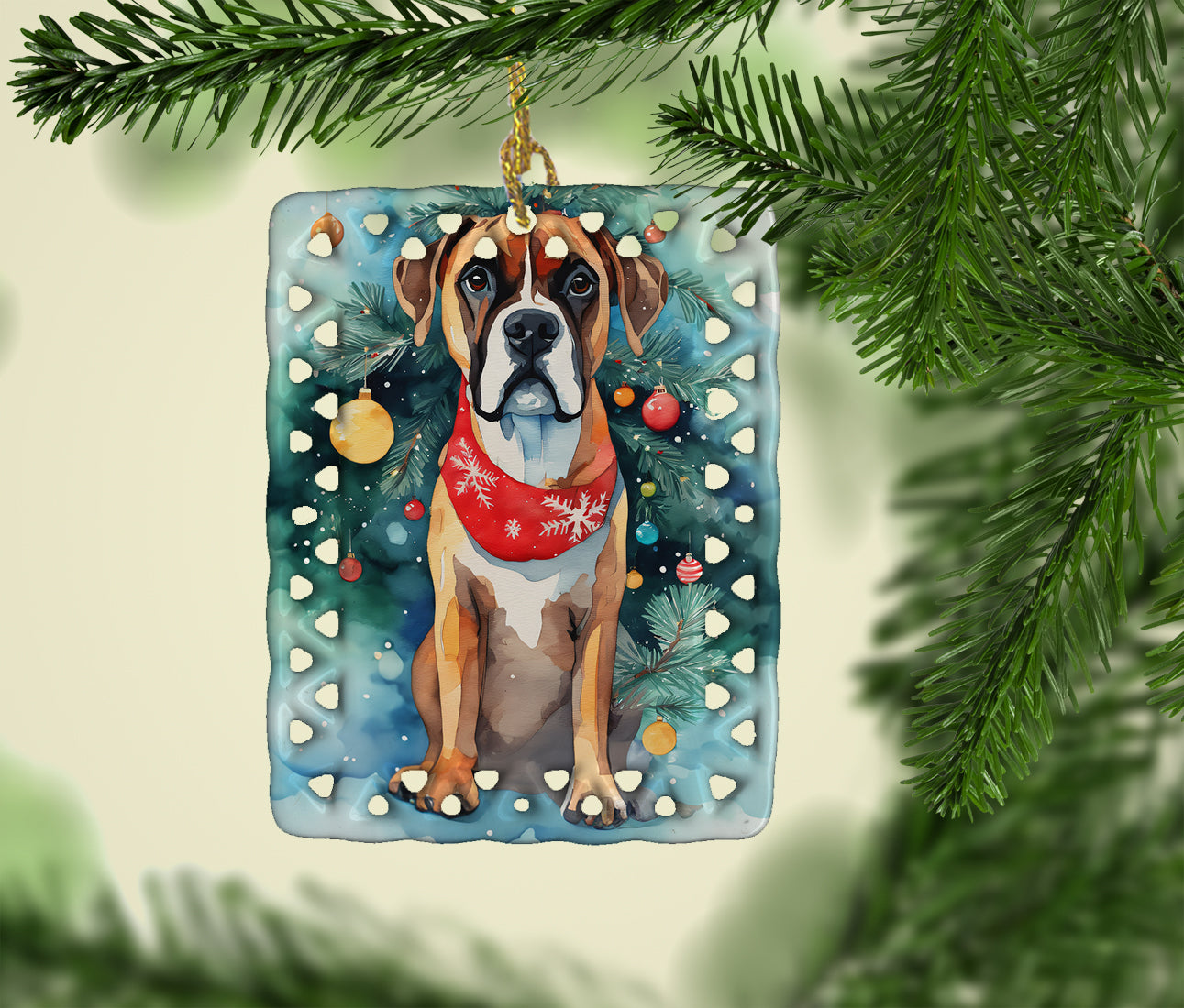 Boxer Christmas Porcelain Ornament