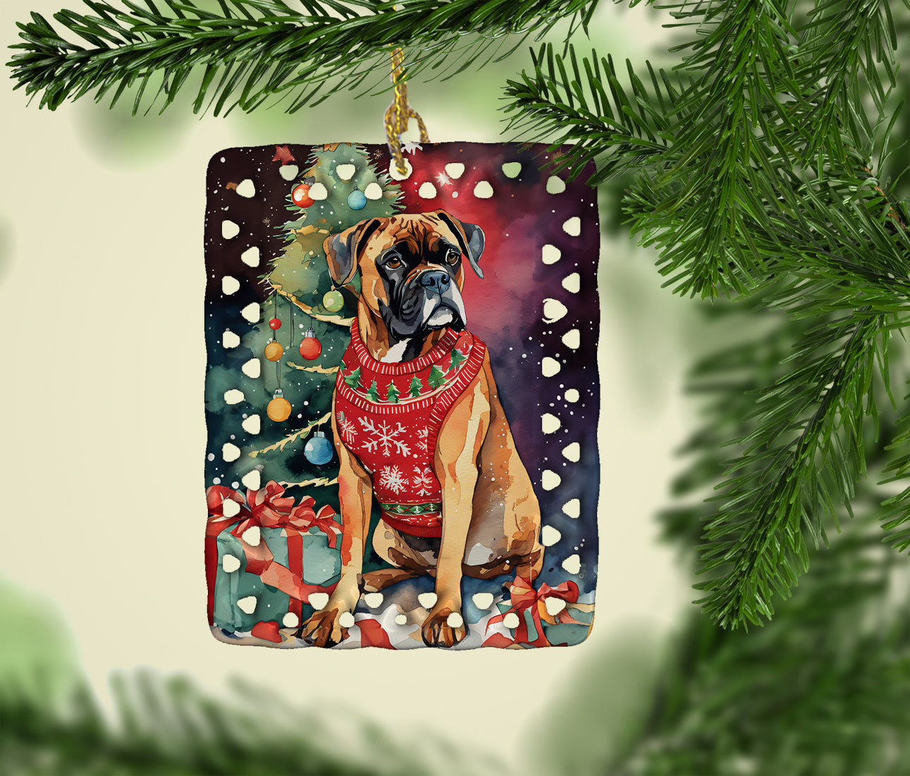 Boxer Christmas Porcelain Ornament