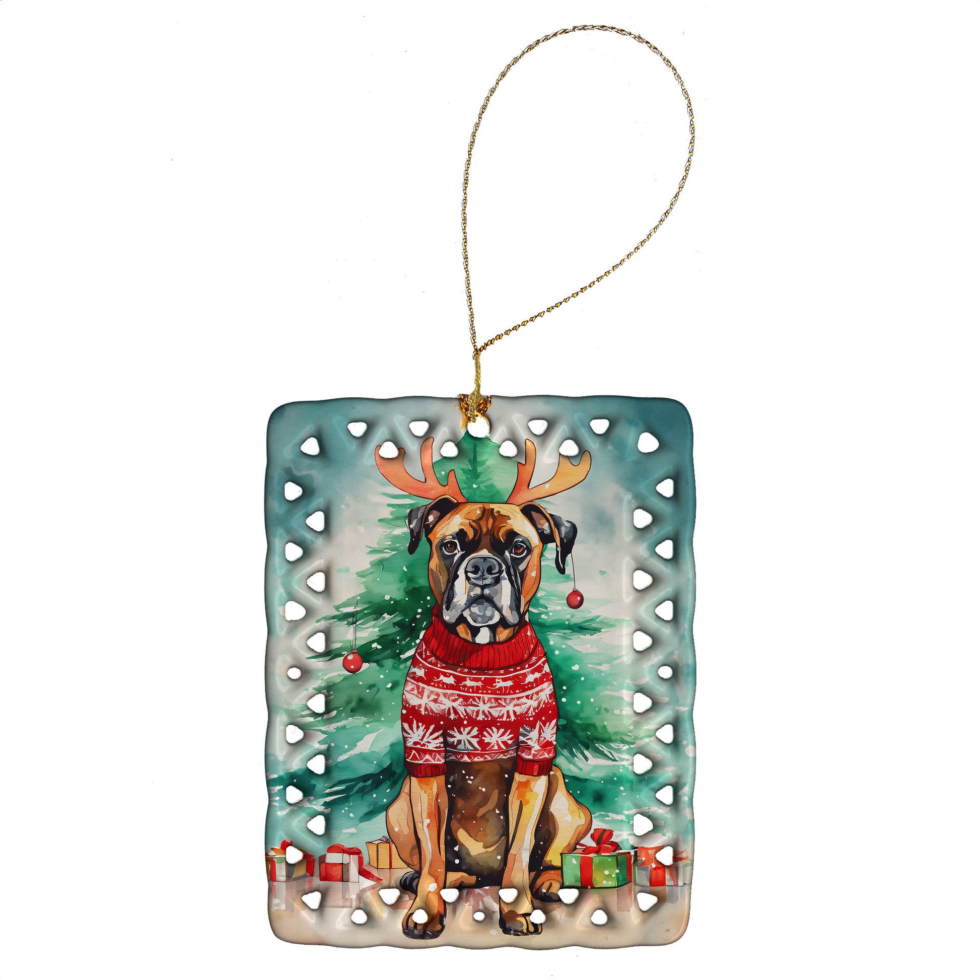 Buy this Boxer Christmas Porcelain Ornament