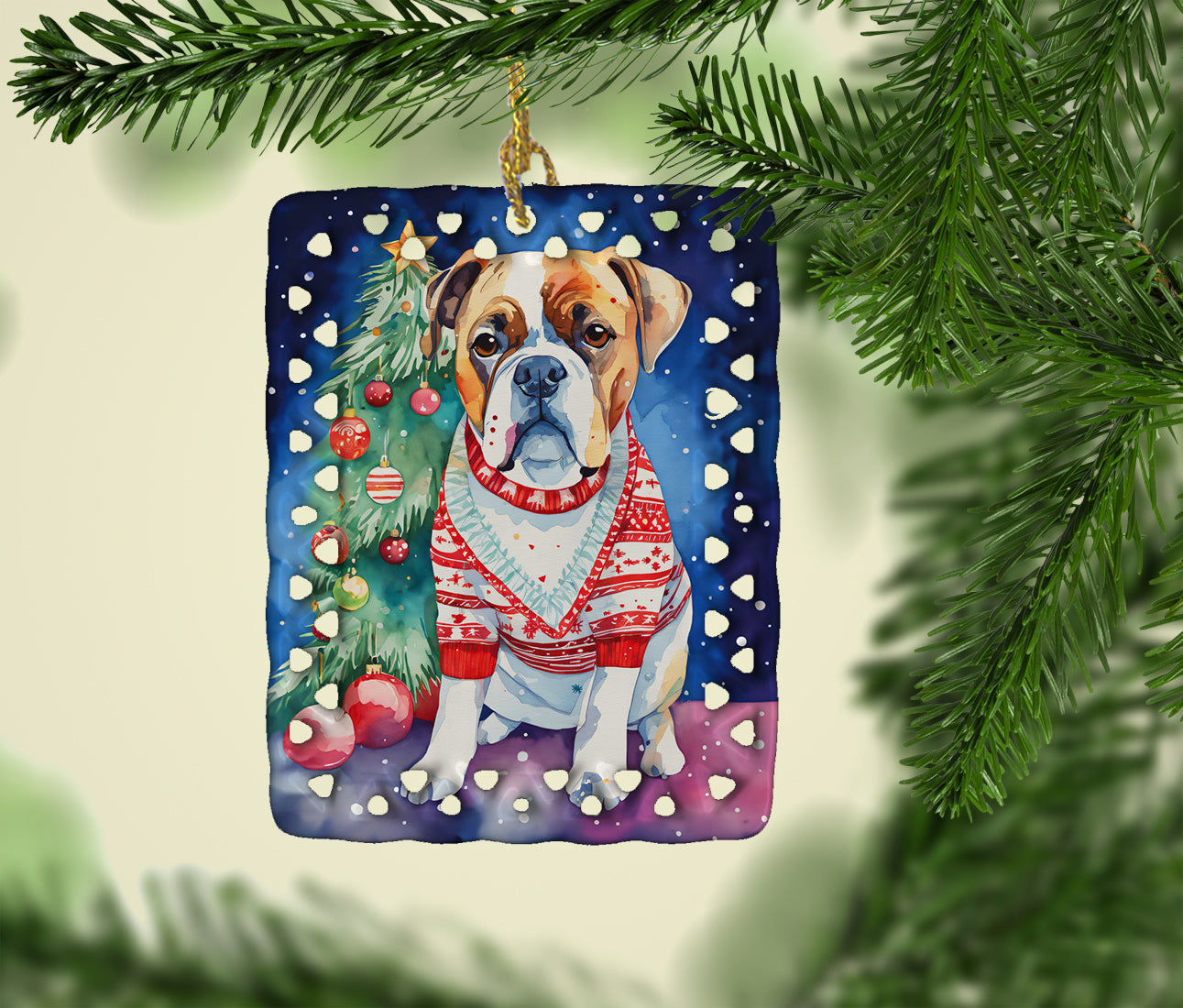 Boxer Christmas Porcelain Ornament