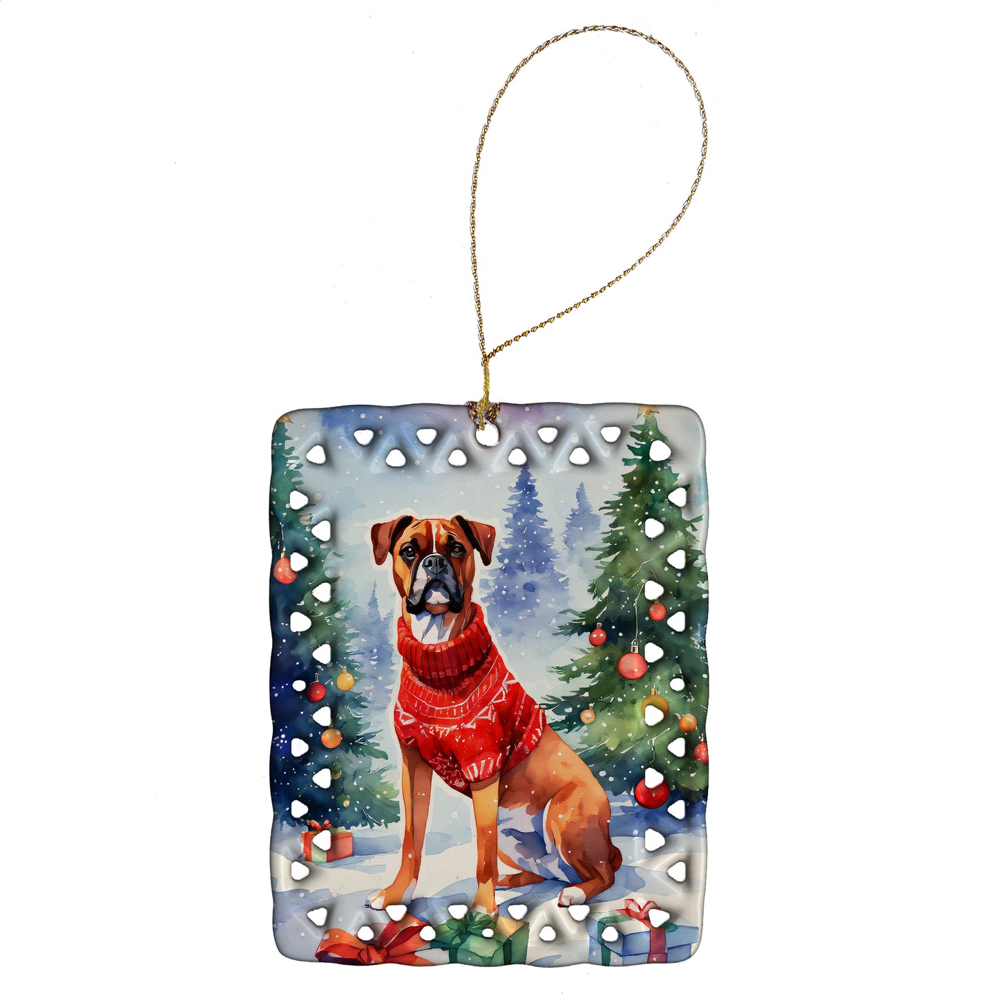 Buy this Boxer Christmas Porcelain Ornament