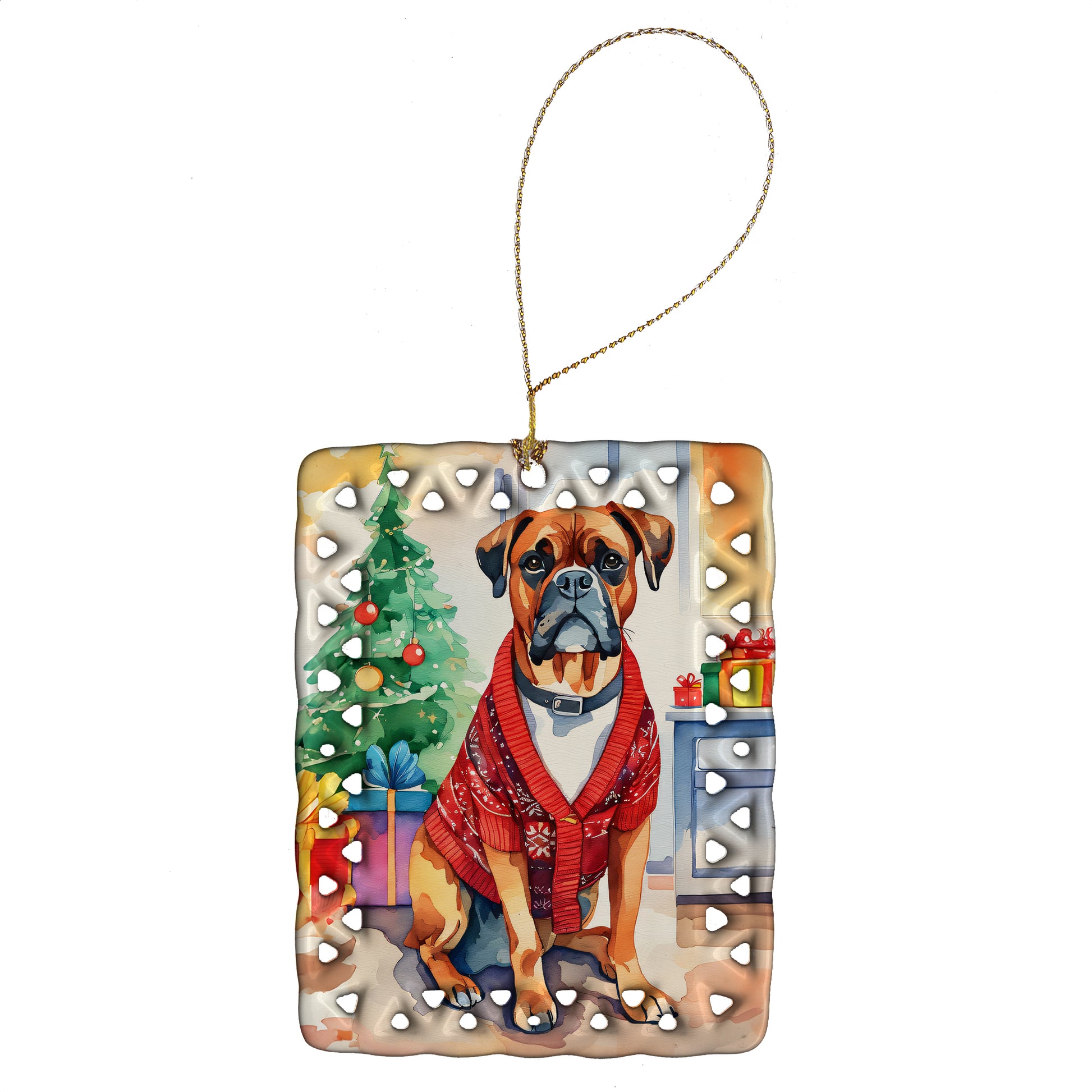 Buy this Boxer Christmas Porcelain Ornament