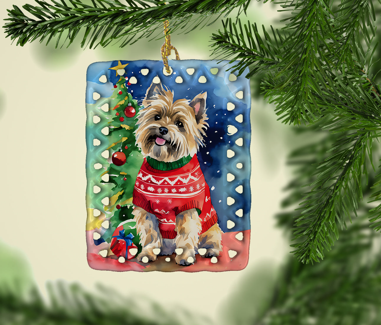 Cairn Terrier Christmas Porcelain Ornament