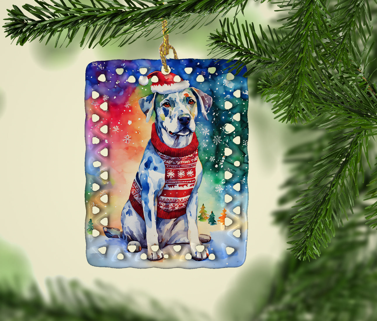 Catahoula Christmas Porcelain Ornament