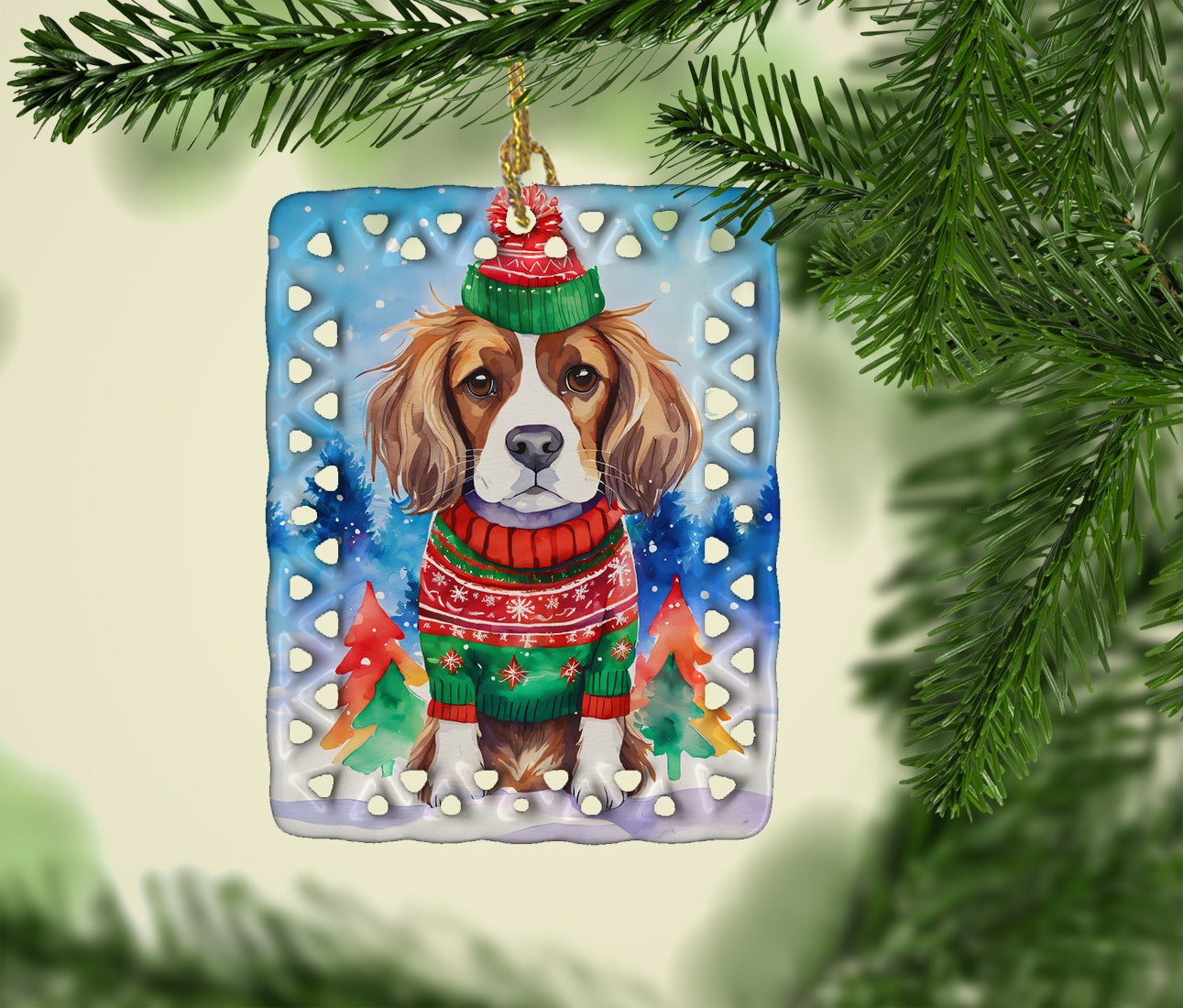 Cavalier Spaniel Christmas Porcelain Ornament