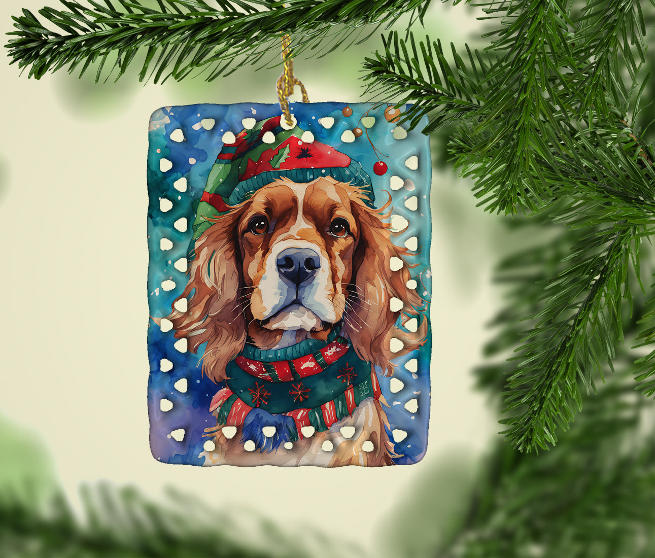 Cavalier Spaniel Christmas Porcelain Ornament