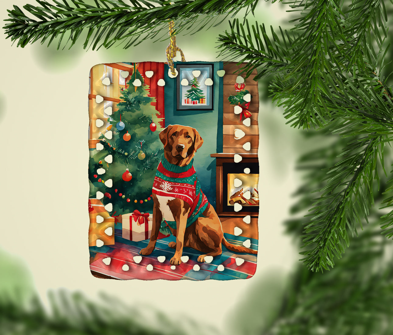 Chesapeake Bay Retriever Christmas Porcelain Ornament