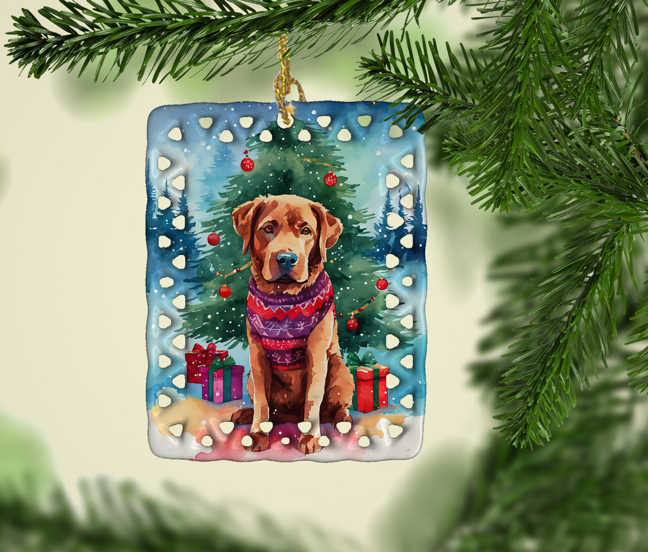 Chesapeake Bay Retriever Christmas Porcelain Ornament