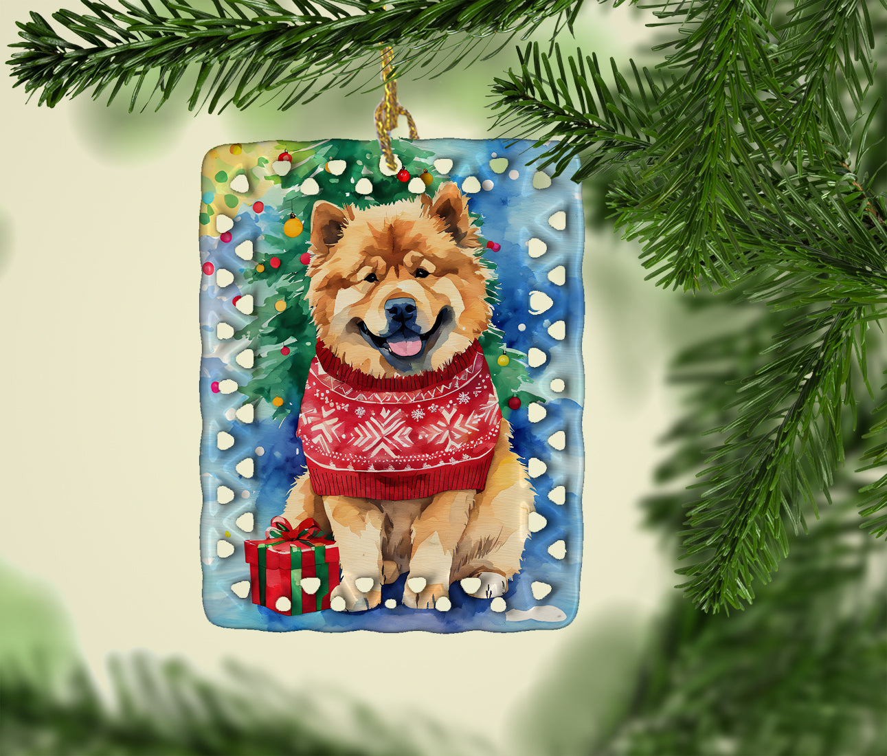 Chow Chow Christmas Porcelain Ornament