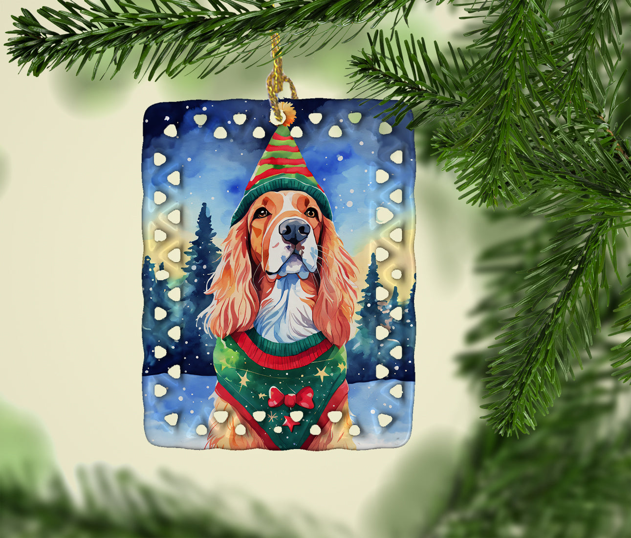 English Setter Christmas Porcelain Ornament