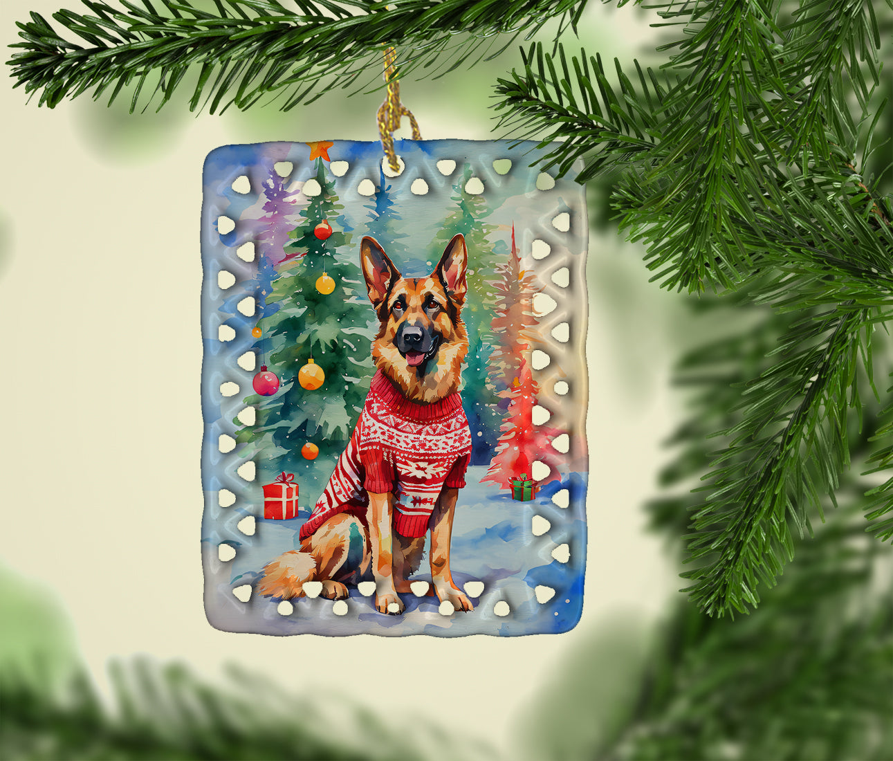 German Shepherd Christmas Porcelain Ornament