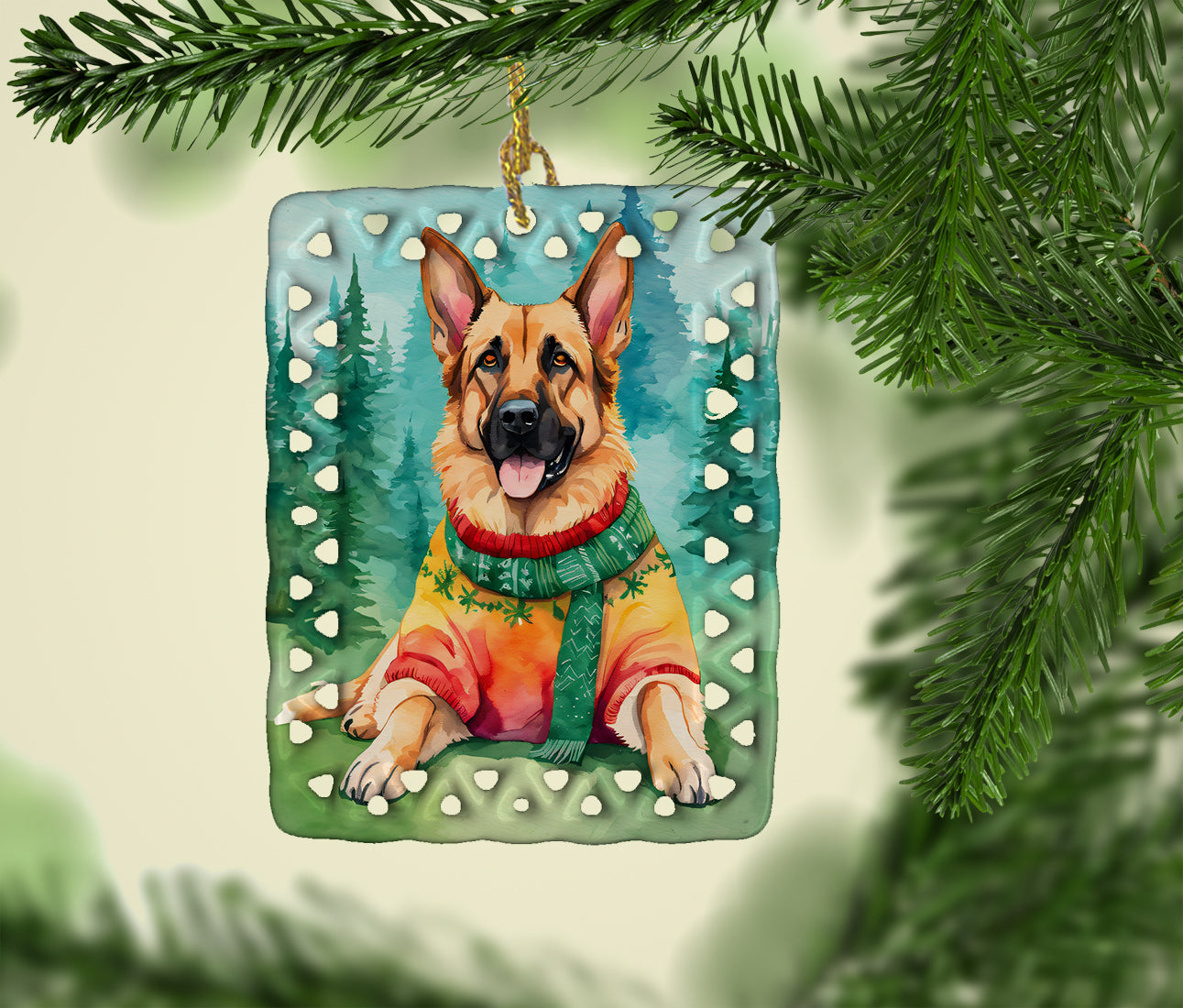German Shepherd Christmas Porcelain Ornament