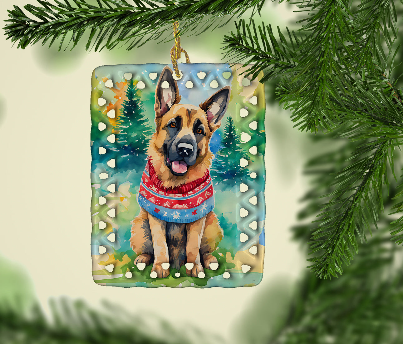 German Shepherd Christmas Porcelain Ornament