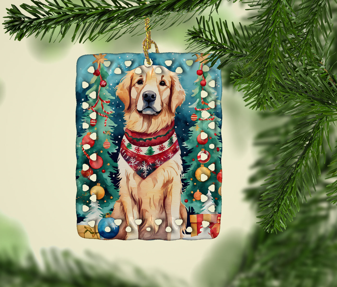 Golden Retriever Christmas Porcelain Ornament