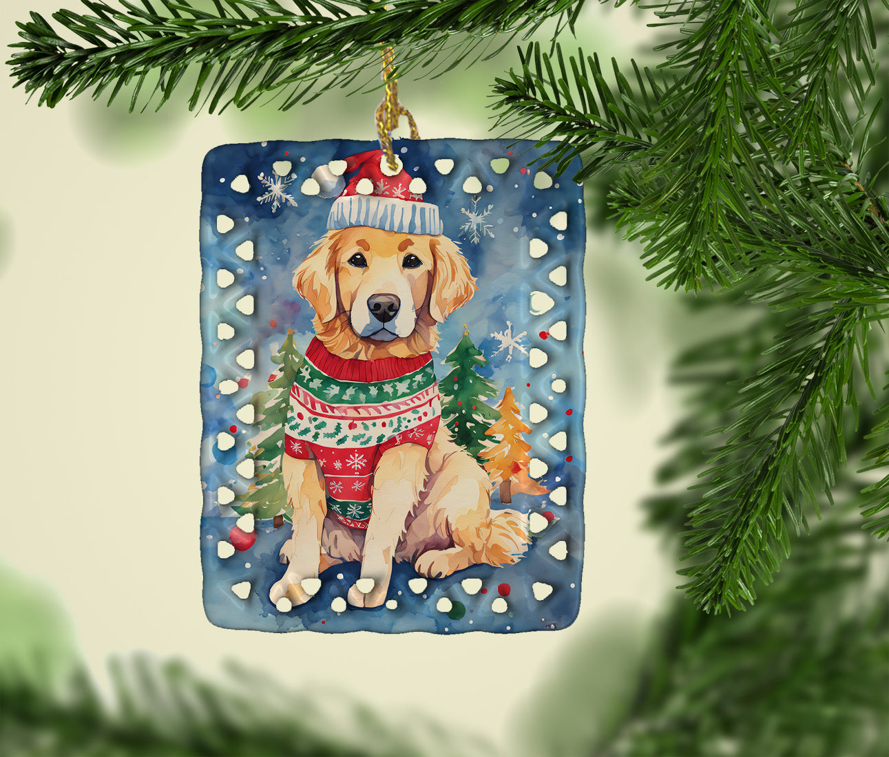 Golden Retriever Christmas Porcelain Ornament