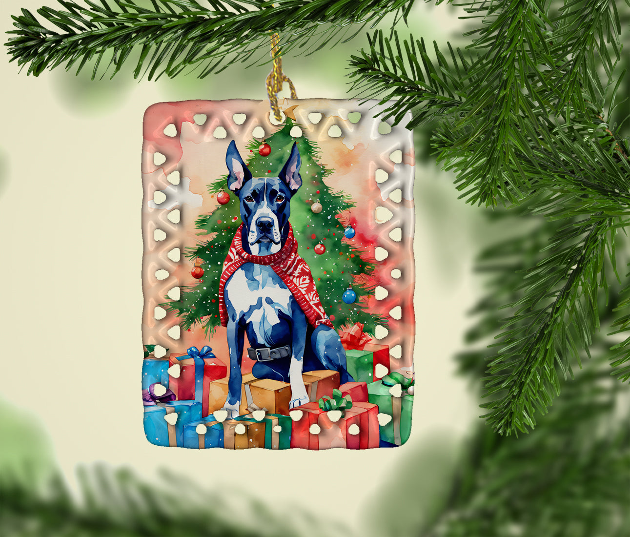 Great Dane Christmas Porcelain Ornament