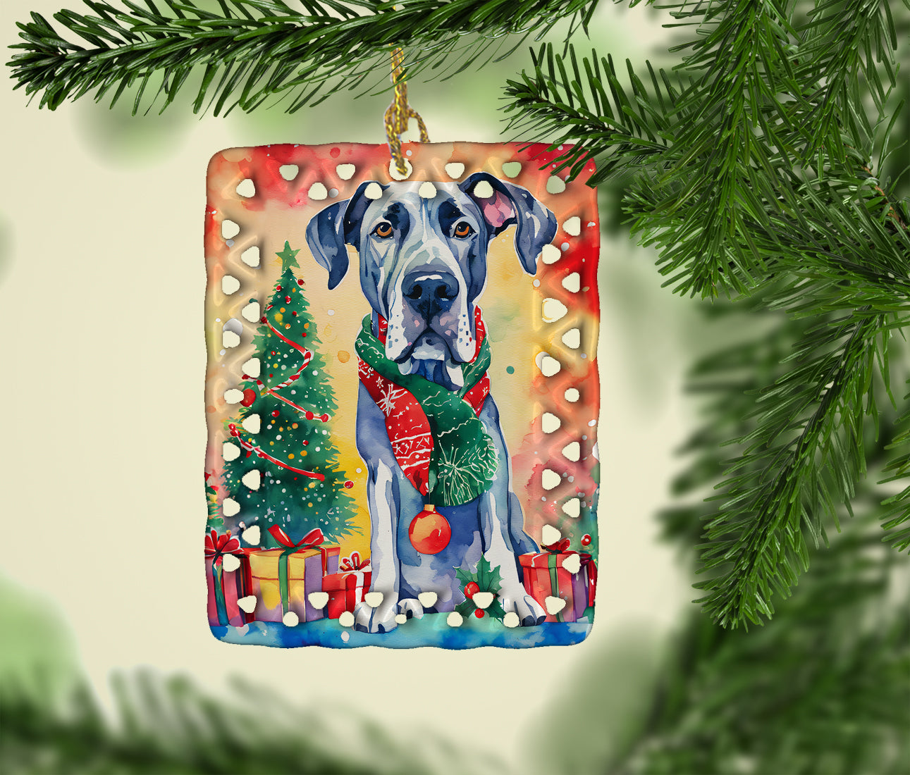 Great Dane Christmas Porcelain Ornament